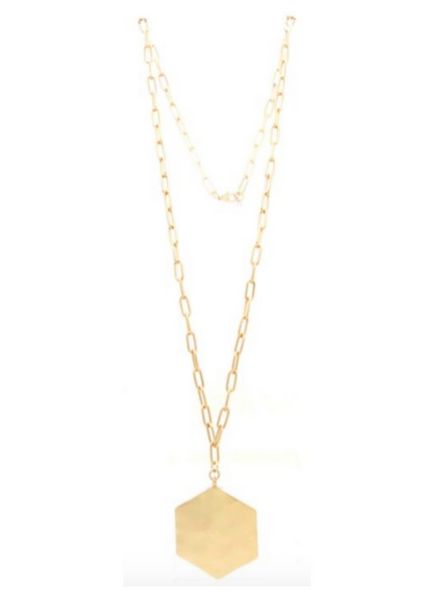 Matte Gold Hexagon Layering Necklace