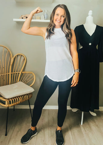 White Striped Activewear Muscle Top