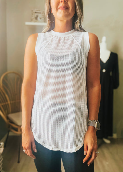 White Striped Activewear Muscle Top