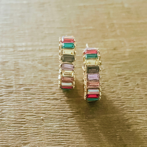 Rainbow Crystal Mini Huggie Earrings