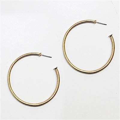 Satin Matte Gold Thin 2" Hoop Earrings